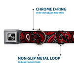 Dog Bone Seatbelt Buckle Collar - Floral Paisley3 Black/Red/Gray/White