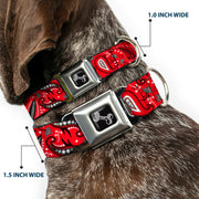 Dog Bone Seatbelt Buckle Collar - Floral Paisley3 Red/Black/Gray/White