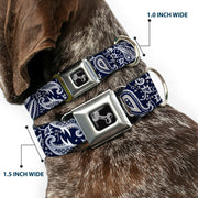 Dog Bone Seatbelt Buckle Collar - Floral Paisley3 Blue/White/Gray
