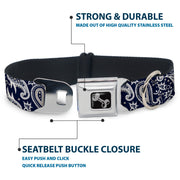 Dog Bone Seatbelt Buckle Collar - Floral Paisley3 Blue/White/Gray