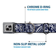 Dog Bone Seatbelt Buckle Collar - Floral Paisley3 Blue/White/Gray