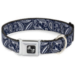 Dog Bone Seatbelt Buckle Collar - Floral Paisley3 Blue/White/Gray
