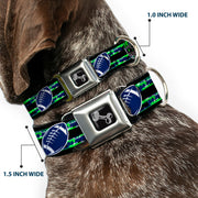 Dog Bone Black/Silver Seatbelt Buckle Collar - Football/Helmet Stripe Black/Neon Green/Blue