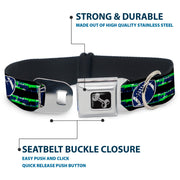 Dog Bone Black/Silver Seatbelt Buckle Collar - Football/Helmet Stripe Black/Neon Green/Blue