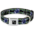 Load image into Gallery viewer, Dog Bone Black/Silver Seatbelt Buckle Collar - Football/Helmet Stripe Black/Neon Green/Blue
