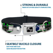 Dog Bone Black/Silver Seatbelt Buckle Collar - Football/Helmet Stripe2 Black/Neon Green/Silver/White/Blue