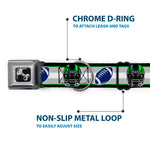 Dog Bone Black/Silver Seatbelt Buckle Collar - Football/Helmet Stripe2 Black/Neon Green/Silver/White/Blue