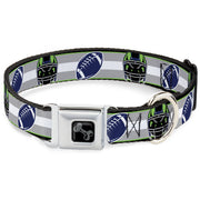 Dog Bone Black/Silver Seatbelt Buckle Collar - Football/Helmet Stripe2 Black/Neon Green/Silver/White/Blue