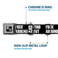 Load image into Gallery viewer, Dog Bone Black/Silver Seatbelt Buckle Collar - FAFO FUCK AROUND AND FIND OUT Bold Black/White
