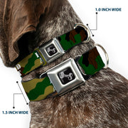 Dog Bone Black/Silver Seatbelt Buckle Collar - FAFO FUCK AROUND & FIND OUT Stencil Camo/White