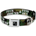 Load image into Gallery viewer, Dog Bone Black/Silver Seatbelt Buckle Collar - FAFO FUCK AROUND & FIND OUT Stencil Camo/White
