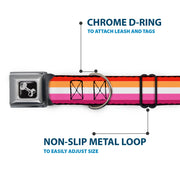 Dog Bone Black/Silver Seatbelt Buckle Collar - Flag Lesbian Five Stripe Oranges/White/Pinks