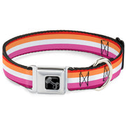 Dog Bone Black/Silver Seatbelt Buckle Collar - Flag Lesbian Five Stripe Oranges/White/Pinks