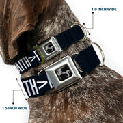 Dog Bone Black/Silver Seatbelt Buckle Collar - FAITH Greater Than FEAR Navy Blue/White