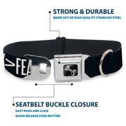 Dog Bone Black/Silver Seatbelt Buckle Collar - FAITH Greater Than FEAR Navy Blue/White