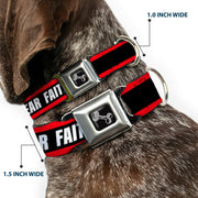 Dog Bone Black/Silver Seatbelt Buckle Collar - FAITH Greater Than FEAR Stripe Red/Black/White