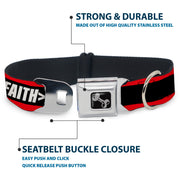 Dog Bone Black/Silver Seatbelt Buckle Collar - FAITH Greater Than FEAR Stripe Red/Black/White