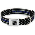 Load image into Gallery viewer, Dog Bone Black/Silver Seatbelt Buckle Collar - FAFO FUCK AROUND AND FIND OUT Thin Blue Line Flag
