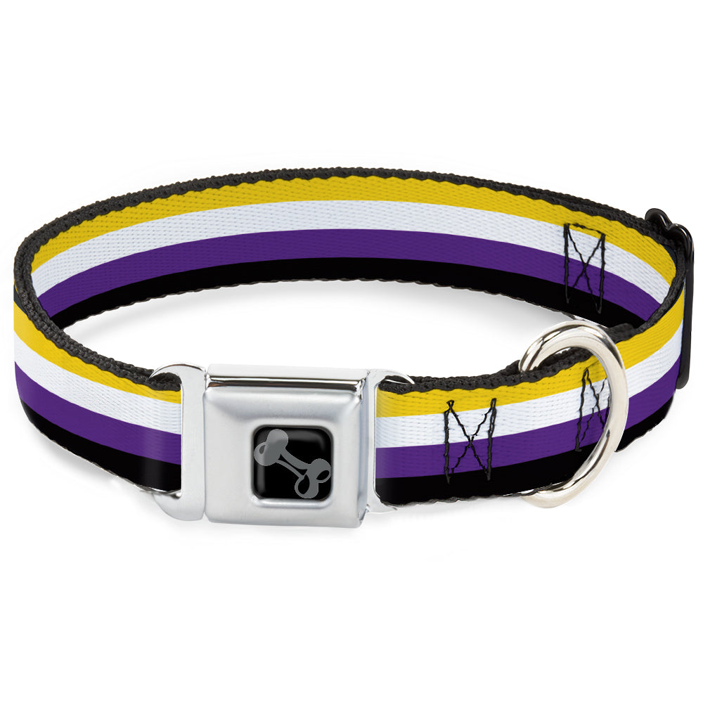 Dog Bone Black/Silver Seatbelt Buckle Collar - Flag Non-Binary Stripe