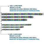 Dog Bone Black/Silver Seatbelt Buckle Collar - Funky Flower Drip Blue/Multi Color