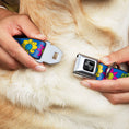 Load image into Gallery viewer, Dog Bone Black/Silver Seatbelt Buckle Collar - Funky Flower Drip Blue/Multi Color
