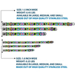 Dog Bone Black/Silver Seatbelt Buckle Collar - Funky Alien Flowers Aqua Blue/Multi Color