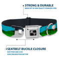 Load image into Gallery viewer, Dog Bone Black/Silver Seatbelt Buckle Collar - Golf Course/Balls/Holes Blues/Greens
