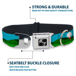 Dog Bone Black/Silver Seatbelt Buckle Collar - Golf Course/Balls/Holes Blues/Greens
