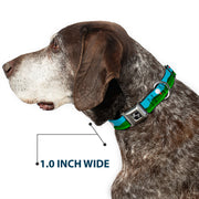 Dog Bone Black/Silver Seatbelt Buckle Collar - Golf Course/Balls/Holes Blues/Greens