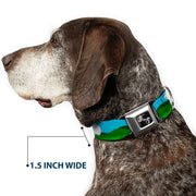 Dog Bone Black/Silver Seatbelt Buckle Collar - Golf Course/Balls/Holes Blues/Greens