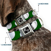 Dog Bone Black/Silver Seatbelt Buckle Collar - Golf Balls Scattered Green/White