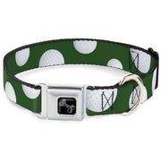 Dog Bone Black/Silver Seatbelt Buckle Collar - Golf Balls Scattered Green/White