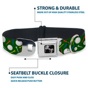 Dog Bone Black/Silver Seatbelt Buckle Collar - Golf Balls/Tees Scattered Green/Multi Color