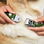 Dog Bone Black/Silver Seatbelt Buckle Collar - Golf Balls/Tees Scattered Green/Multi Color