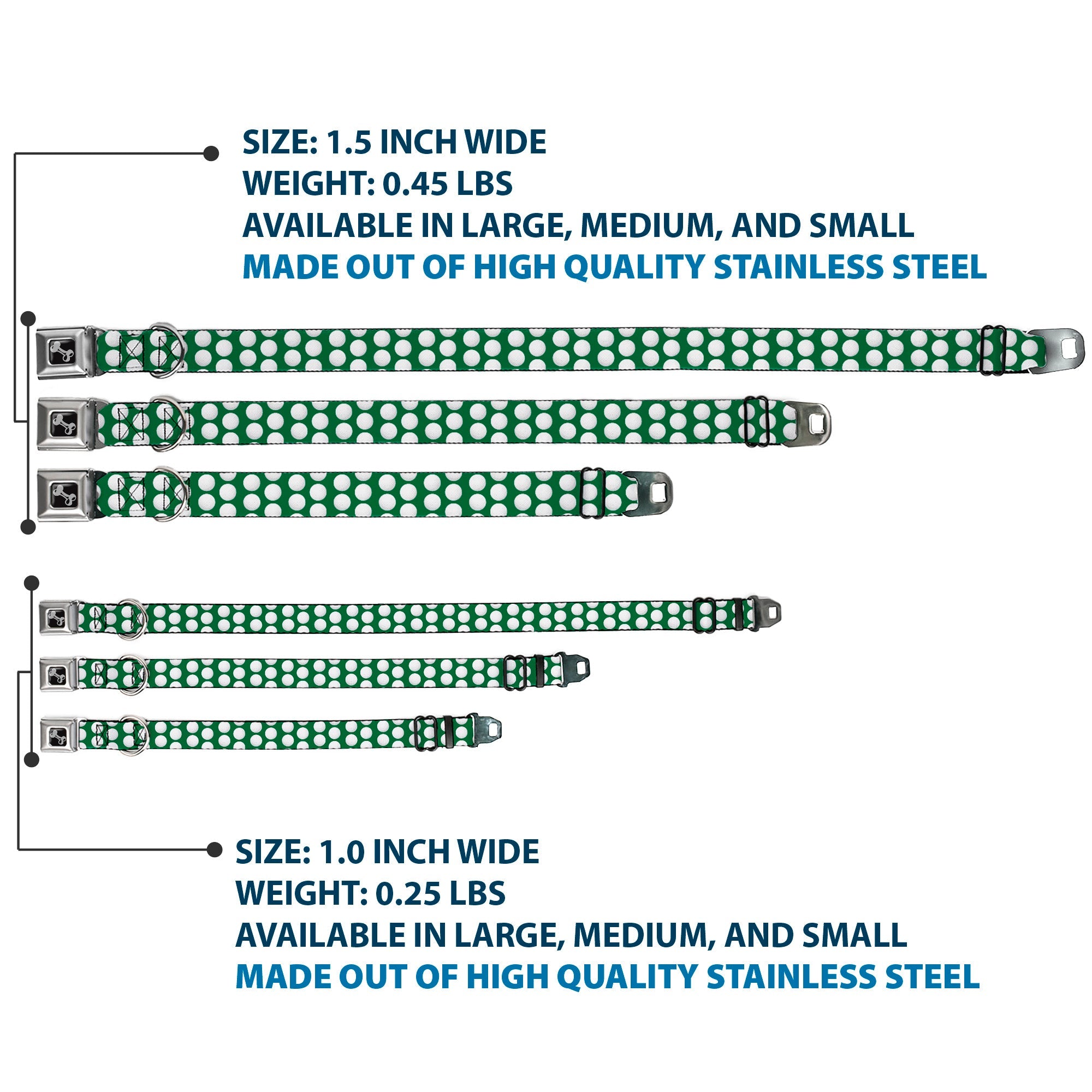 Dog Bone Black/Silver Seatbelt Buckle Collar - Golf Balls Green/White