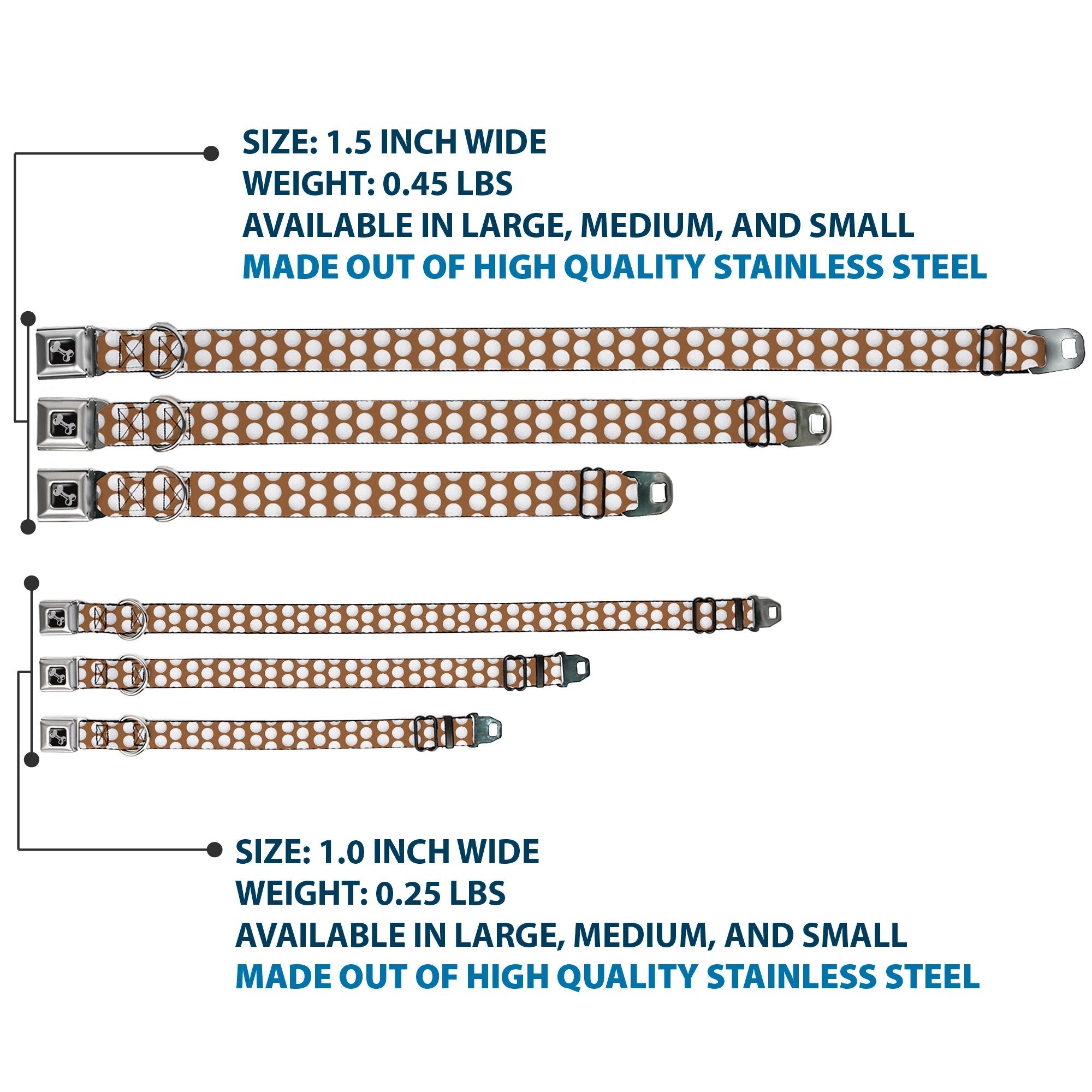Dog Bone Black/Silver Seatbelt Buckle Collar - Golf Balls Tan/White