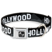 Dog Bone Seatbelt Buckle Collar - HOLLYWOOD Sign Skyline Black/Grays/White