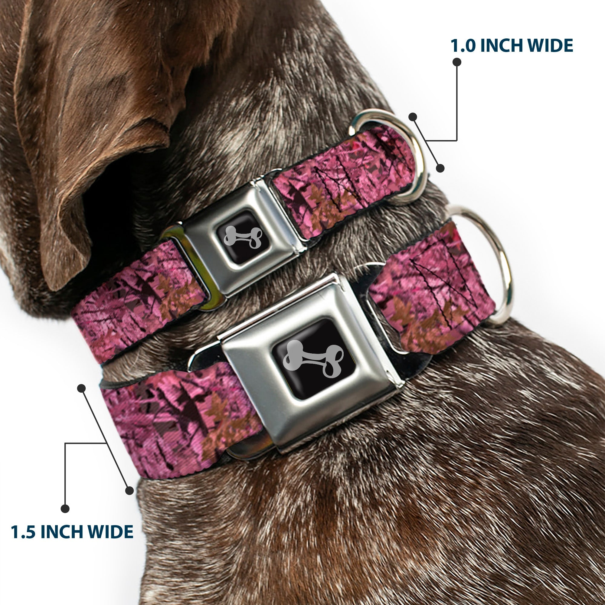 Dog Bone Seatbelt Buckle Collar - Hunting Camo Pinks