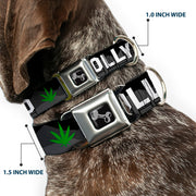 Dog Bone Seatbelt Buckle Collar - HOLLYWEED Sign Skyline/Pot Leaf Black/Grays/White/Green