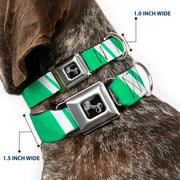 Dog Bone Seatbelt Buckle Collar - Hash Mark Stripe Double Green/Silver