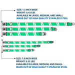 Dog Bone Seatbelt Buckle Collar - Hash Mark Stripe Double Green/Silver