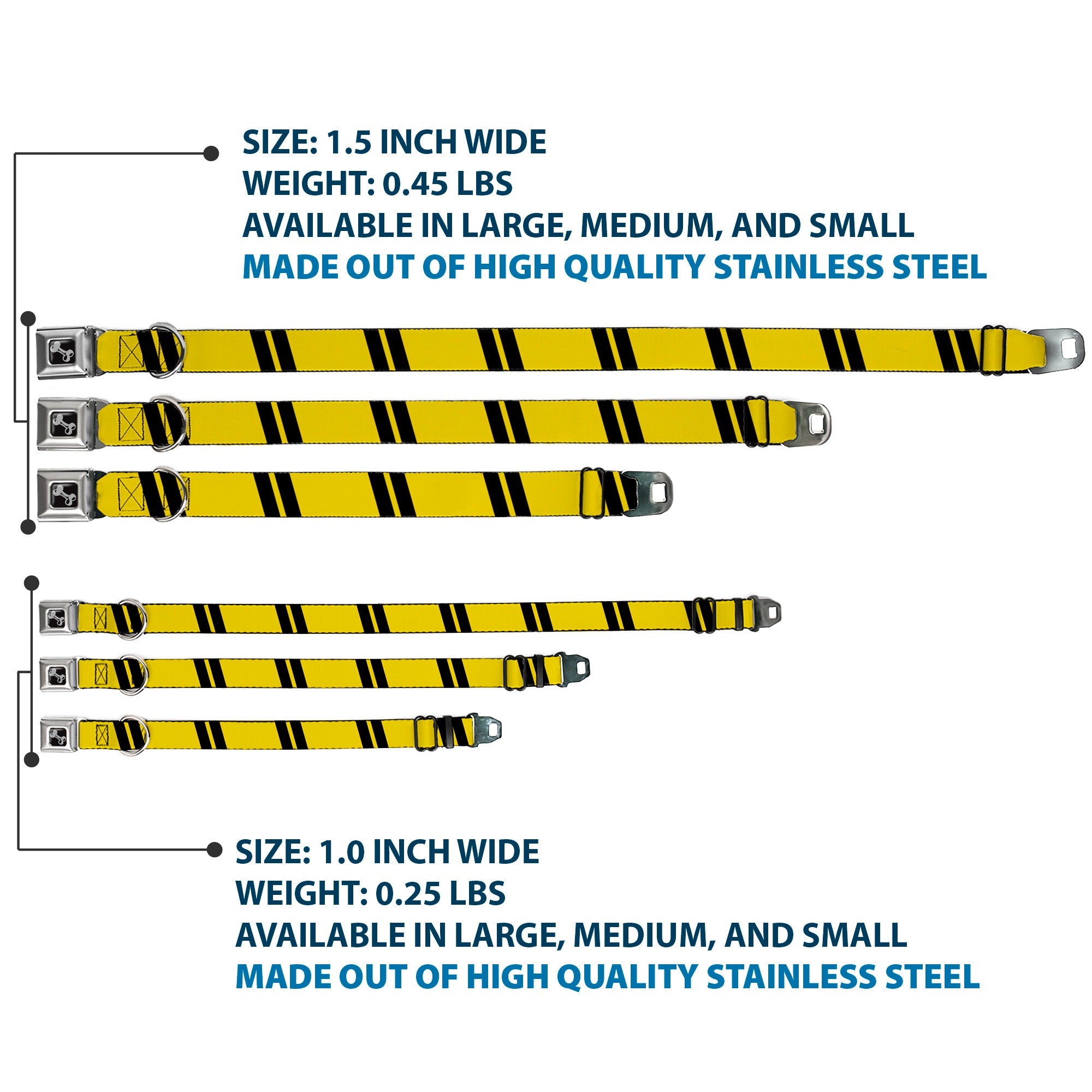 Dog Bone Seatbelt Buckle Collar - Hash Mark Stripe Double Gold/Black
