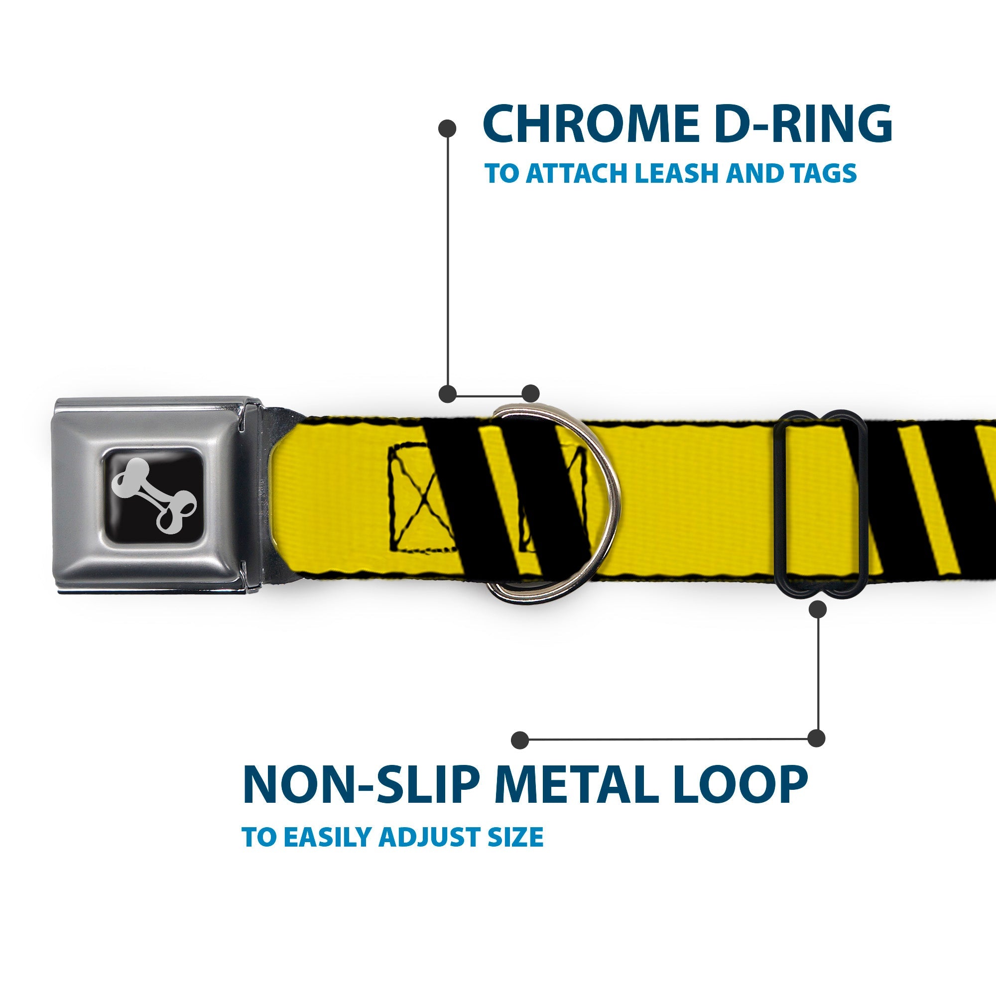Dog Bone Seatbelt Buckle Collar - Hash Mark Stripe Double Gold/Black