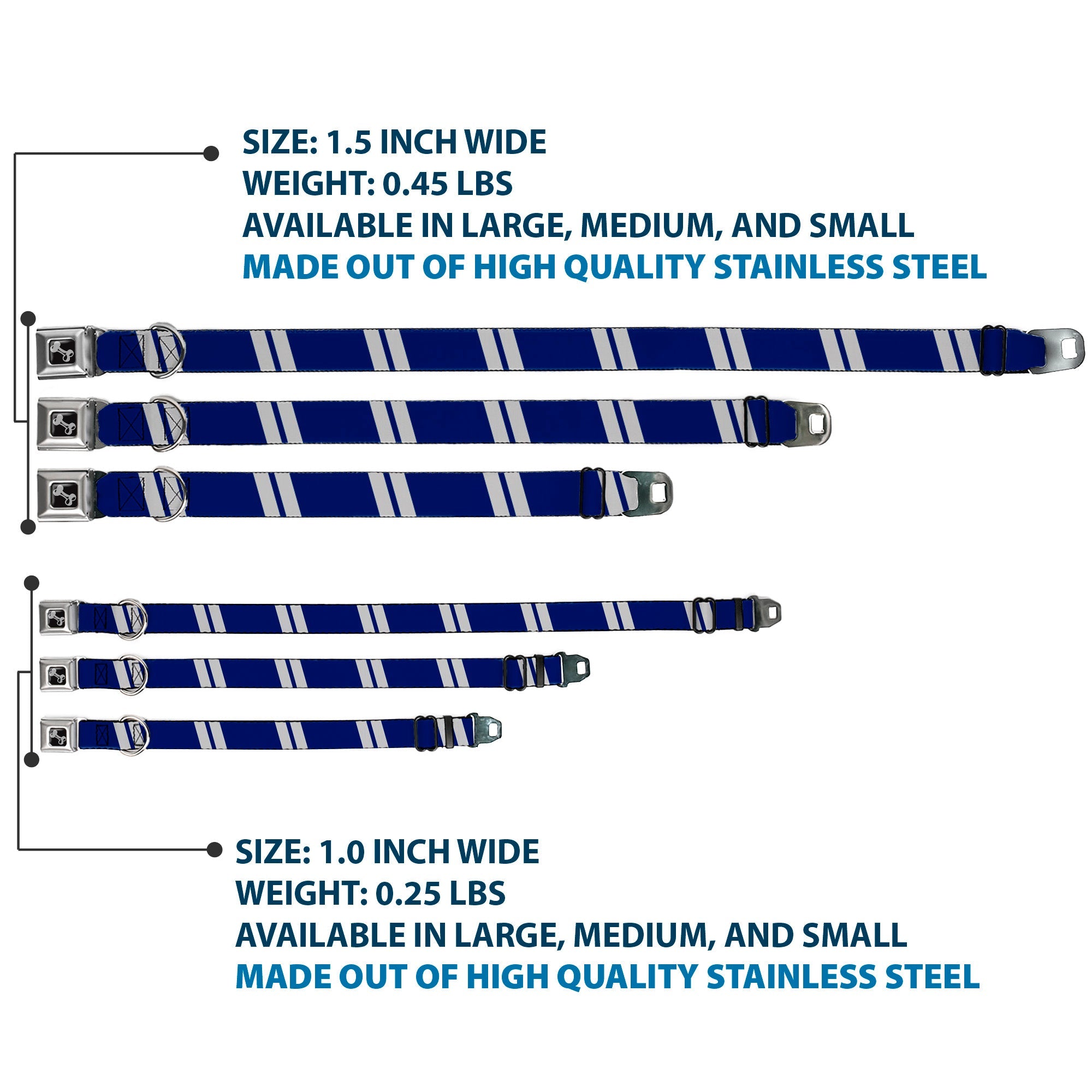 Dog Bone Seatbelt Buckle Collar - Hash Mark Stripe Double Navy/Silver