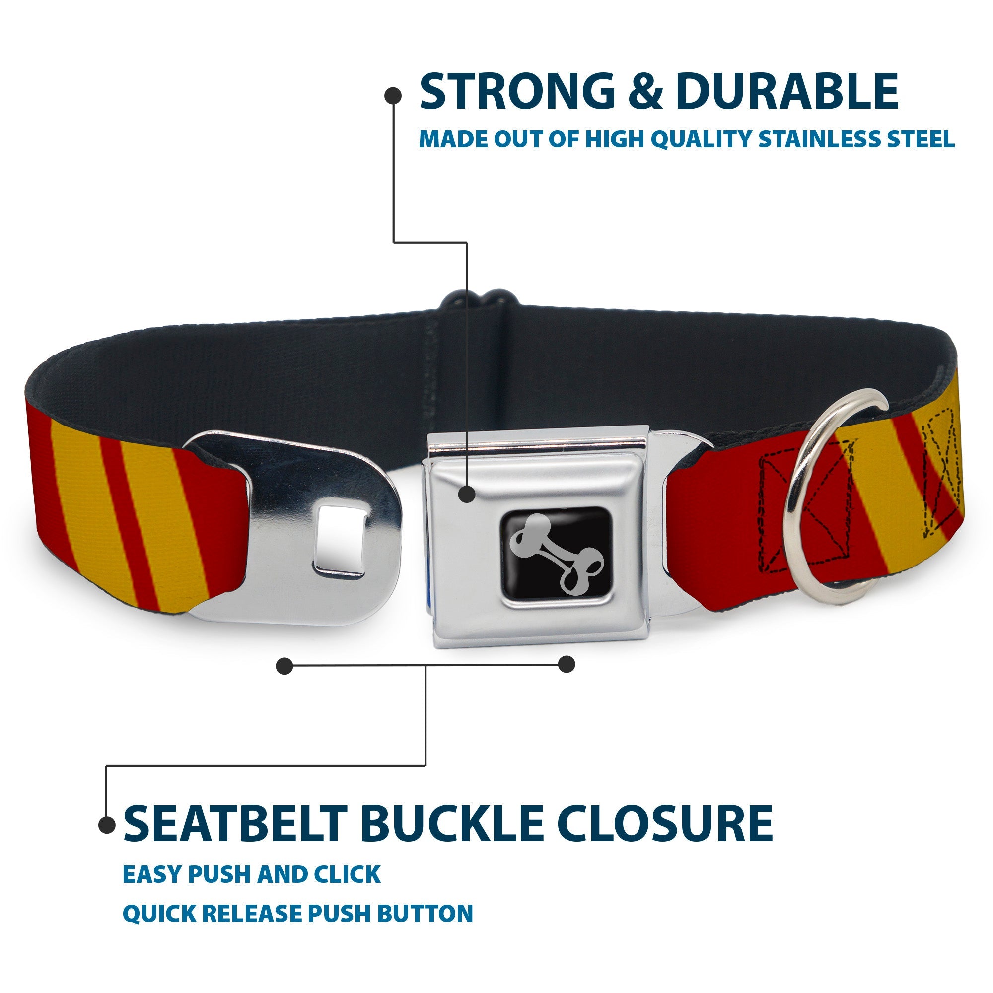 Dog Bone Seatbelt Buckle Collar - Hash Mark Stripe Double Maroon/Gold