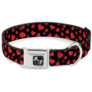 Dog Bone Seatbelt Buckle Collar - Hearts Scattered Black/Red