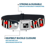 Dog Bone Seatbelt Buckle Collar - Hearts Scattered/Stripe White/Black/Red