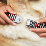 Dog Bone Seatbelt Buckle Collar - Hearts Scattered/Stripe White/Black/Red