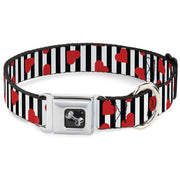 Dog Bone Seatbelt Buckle Collar - Hearts Scattered/Stripe White/Black/Red