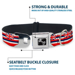 Dog Bone Black/Silver Seatbelt Buckle Collar - Hawaii Flag Continuous Repeat